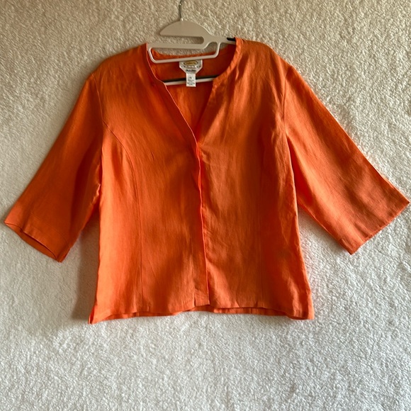Talbots Tops - Vintage Talbots 100% Irish Linen Women’s Orange Button Down Shirt Size 14P